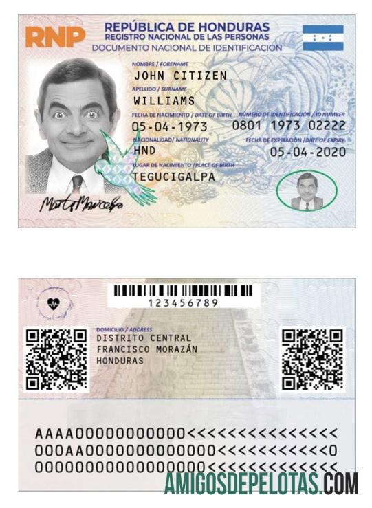 Honduras Identity Card, Version 2 amostra